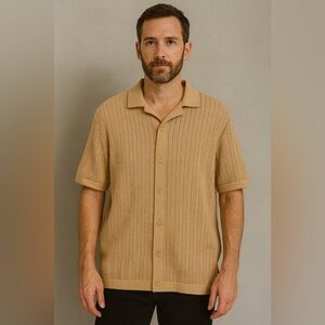 Ben Sherman Oatmeal Textured Knit Button-Up Shirt Size Large